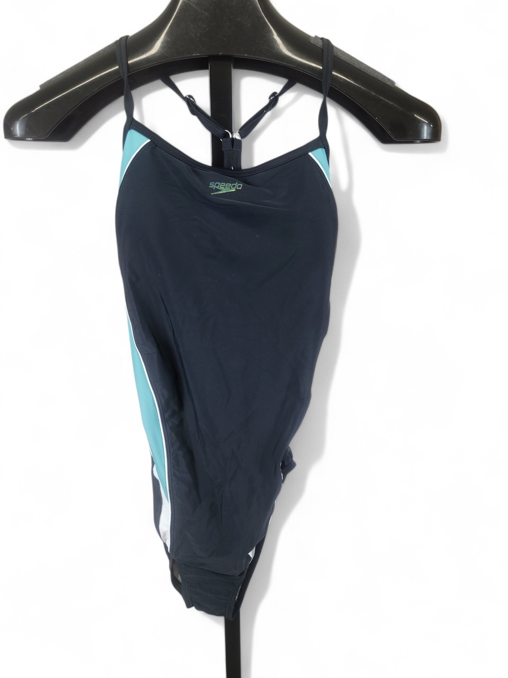 NWT Speedo Black One Piece Swimsuit w/ Teal Panels and White Piping